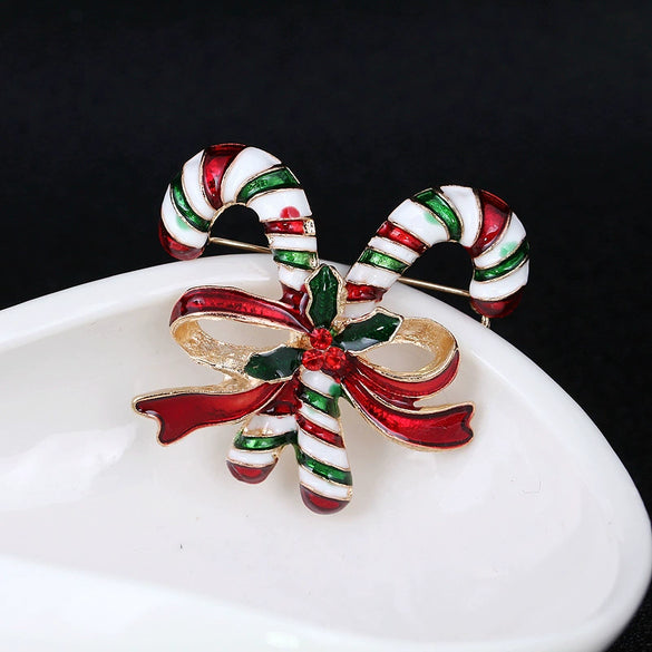 Unisex Alloy Christmas Tree Brooch Pin With Colorful Artificial Gemstone Inlay And Cartoon Design