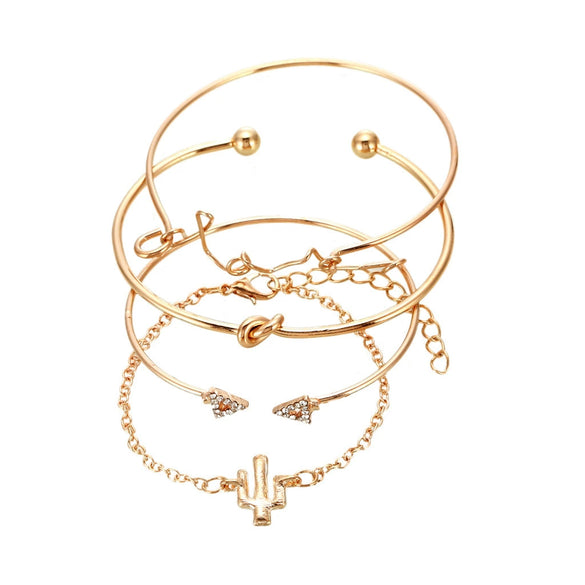 Unisex Alloy Electroplated Bracelet Set With Cactus Arrow And Love Letter Charms Simple Street Style Triangle Knot Bracelets