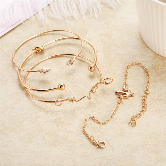 Unisex Alloy Electroplated Bracelet Set With Cactus Arrow And Love Letter Charms Simple Street Style Triangle Knot Bracelets