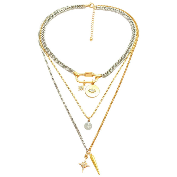 Unisex Alloy Eye Pendant Layered Necklace With Polished Electroplated Finish Fashionable Unique Statement Jewelry