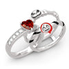 Unisex Alloy Heartshaped Red Zircon Ring With Punk Skull And Pumpkin Motif Electroplated Couple Jewelry
