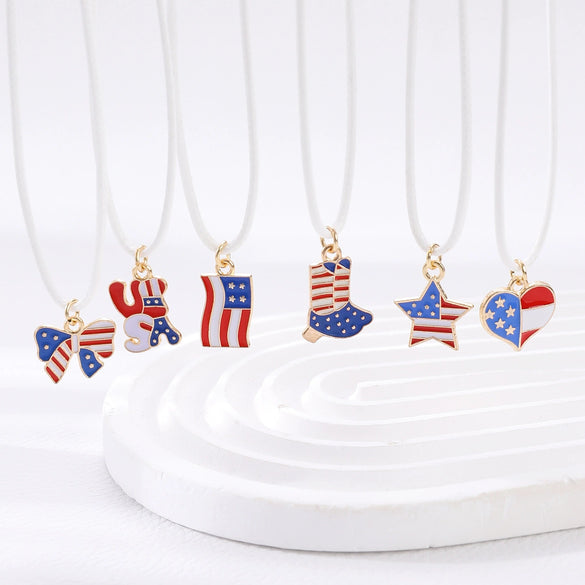 Unisex Alloy Pendant Necklace With Bow Letter Fivepointed Star Pattern And Wax Line Rope Chain Electroplated