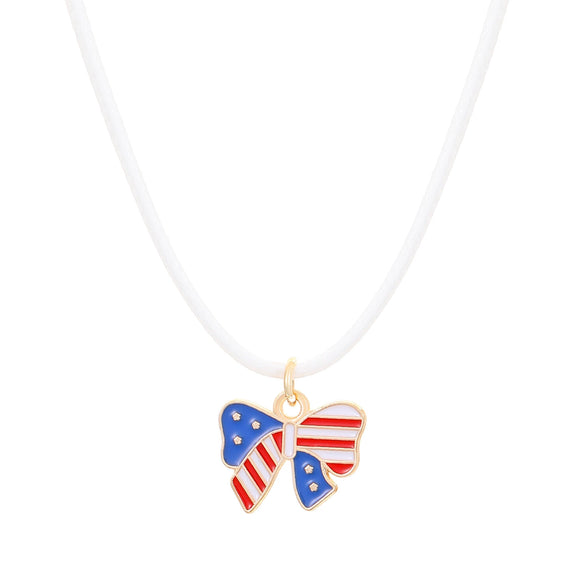 Unisex Alloy Pendant Necklace With Bow Letter Fivepointed Star Pattern And Wax Line Rope Chain Electroplated