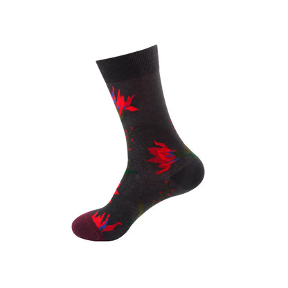 Unisex Basic Color Block Flower Cotton Jacquard Crew Socks A Pair