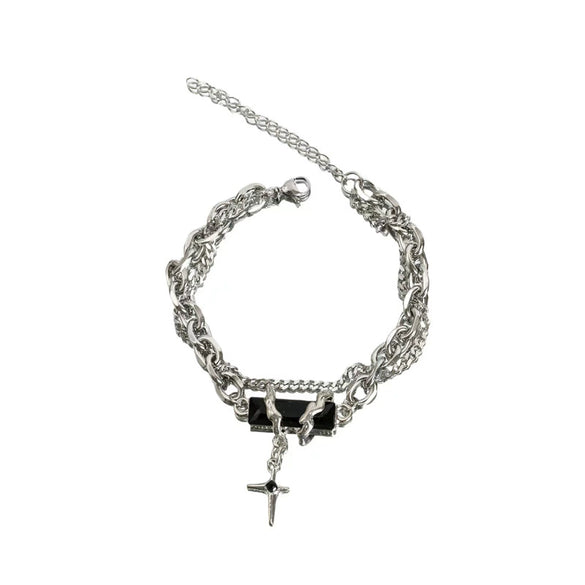 Unisex Black Titanium Steel Bracelet With Geometric Diamond Star Design And Minimalist Nonfading Style