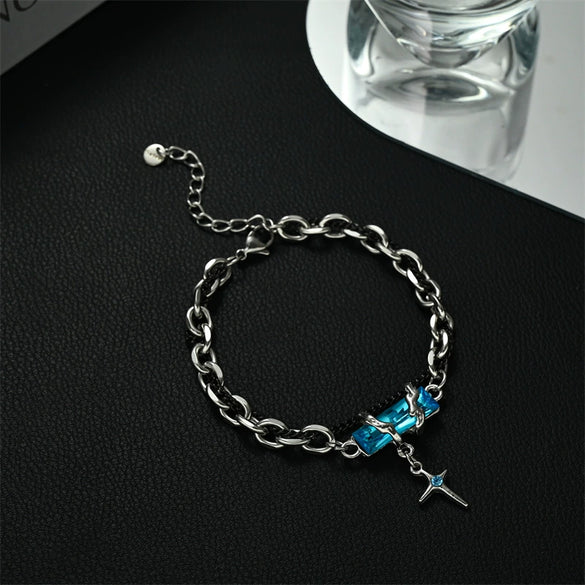 Unisex Black Titanium Steel Bracelet With Geometric Diamond Star Design And Minimalist Nonfading Style