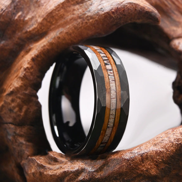 Unisex Black Tungsten Steel Antler Ring With Minimalist Geometric Design And Electroplated Finish