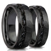 Unisex Black Tungsten Steel Ring With Hammered Geometric Pattern And Electroplated Finish Minimalist Jewelry