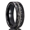 Unisex Black Tungsten Steel Ring With Hammered Meteorite Pattern And Guitar Wire Inlay Minimalist Geometric Design