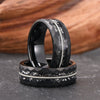 Unisex Black Tungsten Steel Ring With Hammered Meteorite Pattern And Guitar Wire Inlay Minimalist Geometric Design