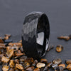 Unisex Black Tungsten Steel Ring With Hand Polished Sandblasted Hammered Geometric Texture For Casual Jewelry