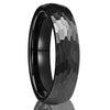 Unisex Black Tungsten Steel Ring With Hand Polished Sandblasted Hammered Geometric Texture For Casual Jewelry