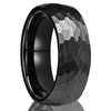 Unisex Black Tungsten Steel Ring With Hand Polished Sandblasted Hammered Geometric Texture For Casual Jewelry