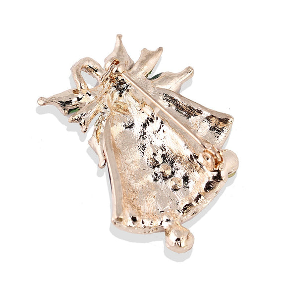 Unisex Cartoon Christmas Bell Brooch Pin With Colorful Artificial And Semi Precious Gemstone Detailing In Alloy