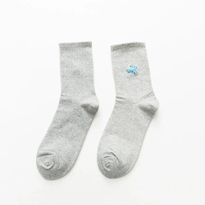 Unisex Casual Clouds Rainbow Solid Color Cotton Embroidery Crew Socks A Pair