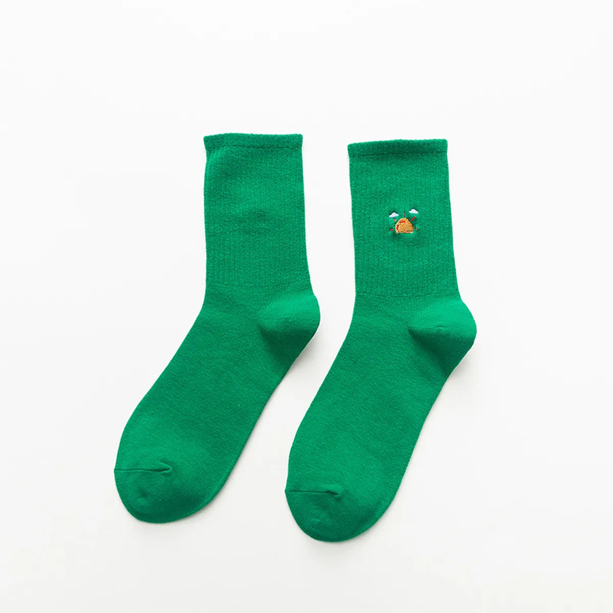 Unisex Casual Clouds Rainbow Solid Color Cotton Embroidery Crew Socks A Pair