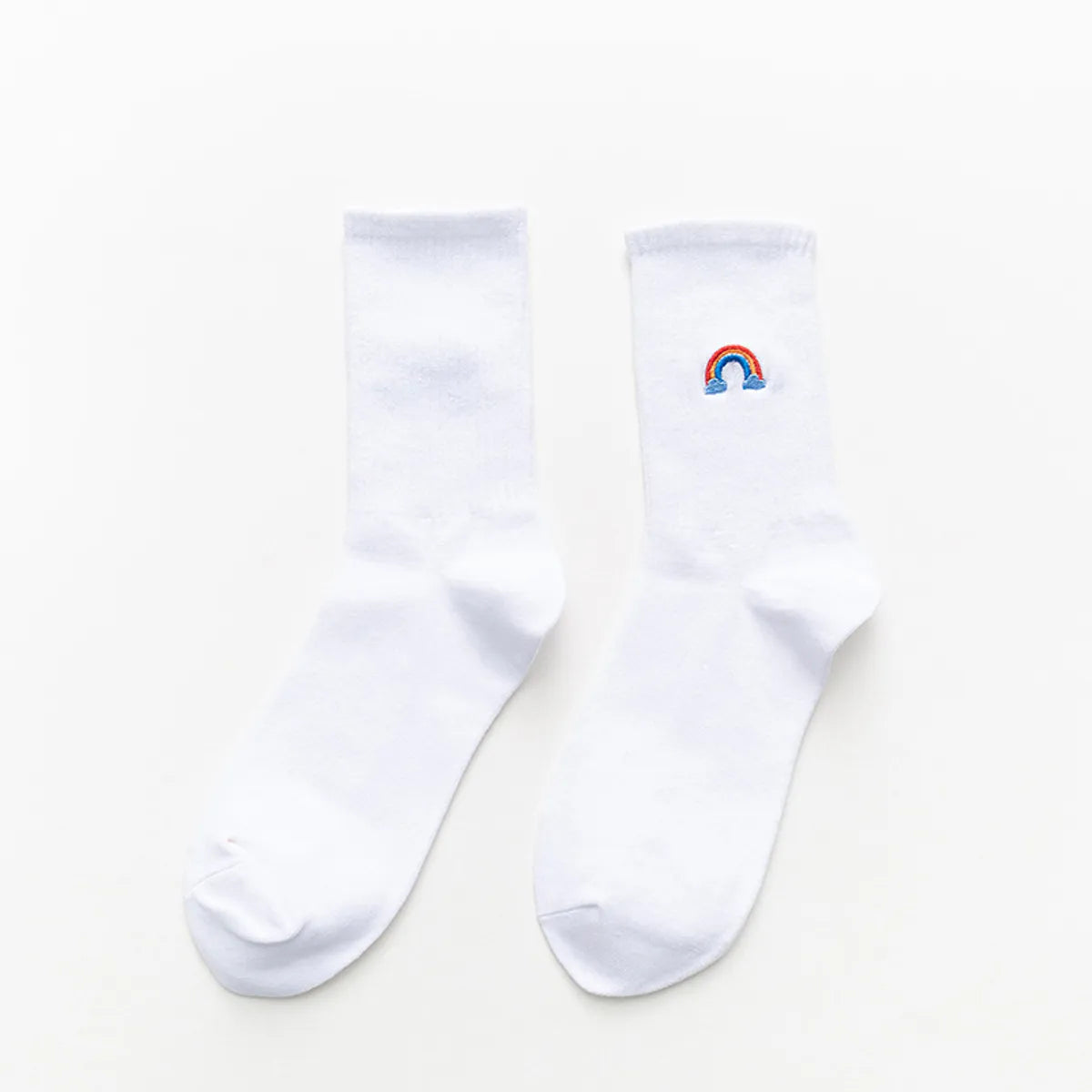 Unisex Casual Clouds Rainbow Solid Color Cotton Embroidery Crew Socks A Pair