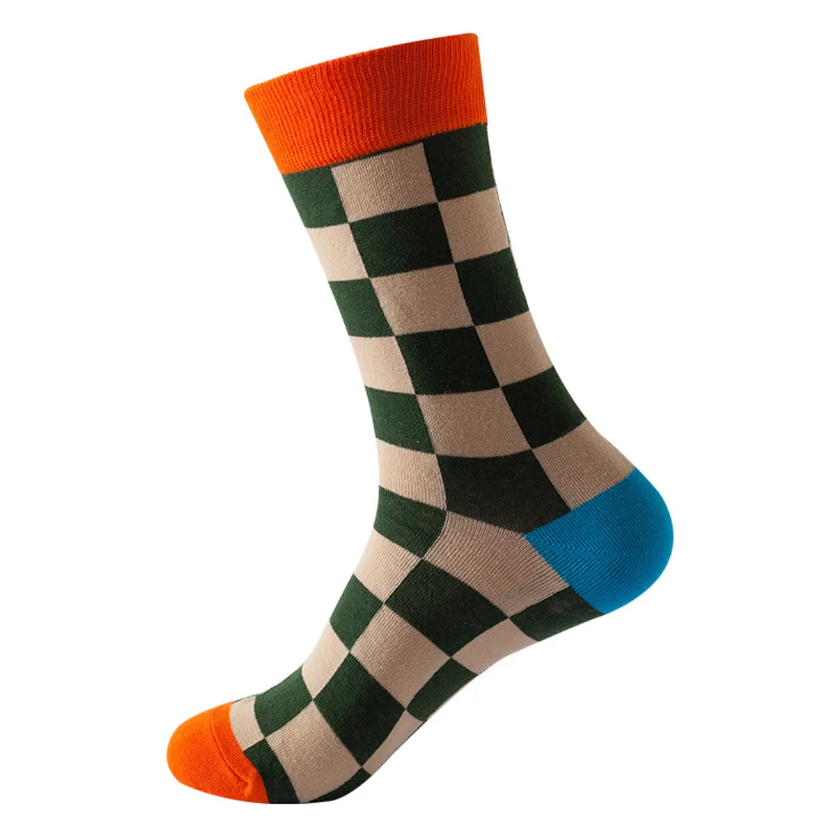 Unisex Casual Color Block Checkered Nylon Cotton Jacquard Crew Socks A Pair