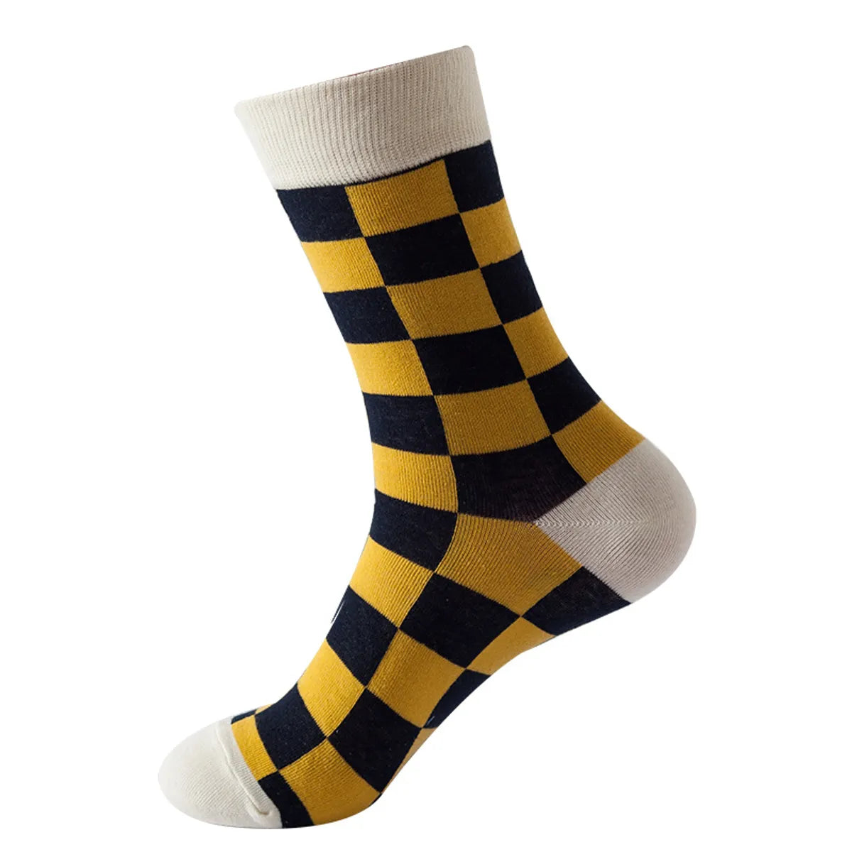 Unisex Casual Color Block Checkered Nylon Cotton Jacquard Crew Socks A Pair