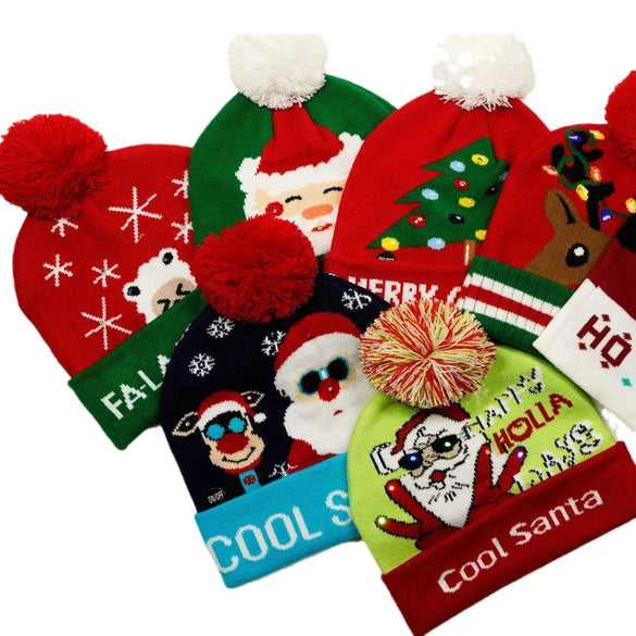 Unisex Casual Cute Santa Claus Snowman Pom Poms Eaveless Wool Cap