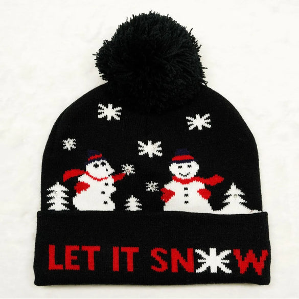 Unisex Casual Cute Santa Claus Snowman Pom Poms Eaveless Wool Cap