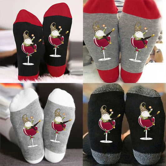 Unisex Casual Dinosaur Wine Glass Deer Cotton Crew Socks A Pair