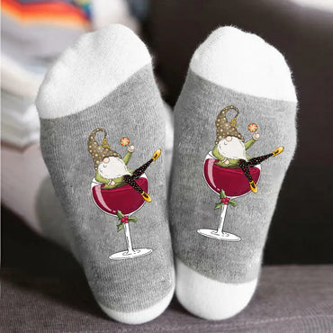 Unisex Casual Dinosaur Wine Glass Deer Cotton Crew Socks A Pair