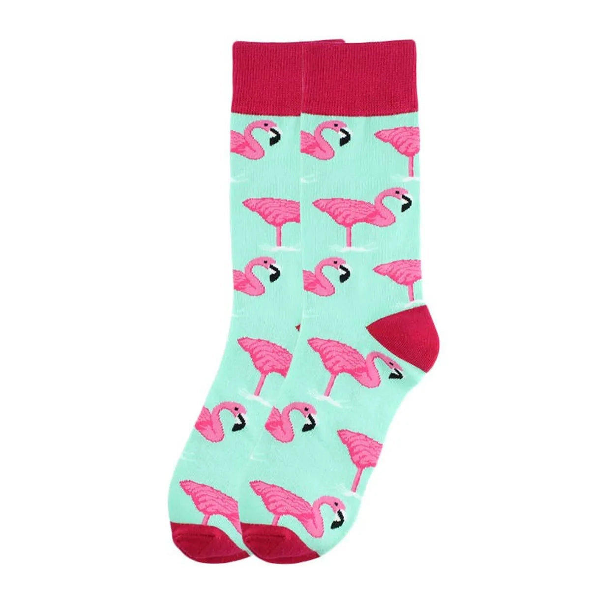 Unisex Casual Flamingo Cotton Jacquard Crew Socks A Pair