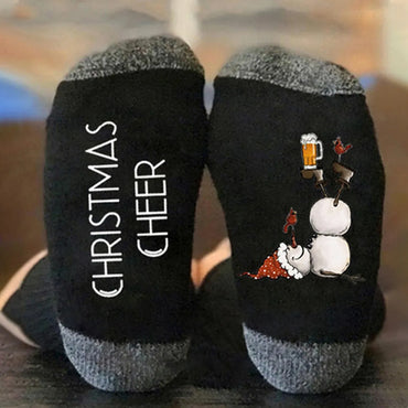 Unisex Casual Letter Snowman Cotton Crew Socks