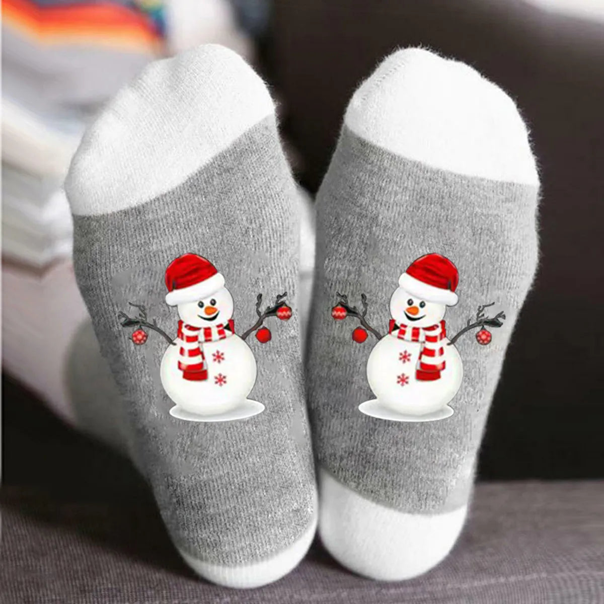 Unisex Casual Letter Snowman Cotton Crew Socks