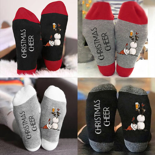 Unisex Casual Letter Snowman Cotton Crew Socks