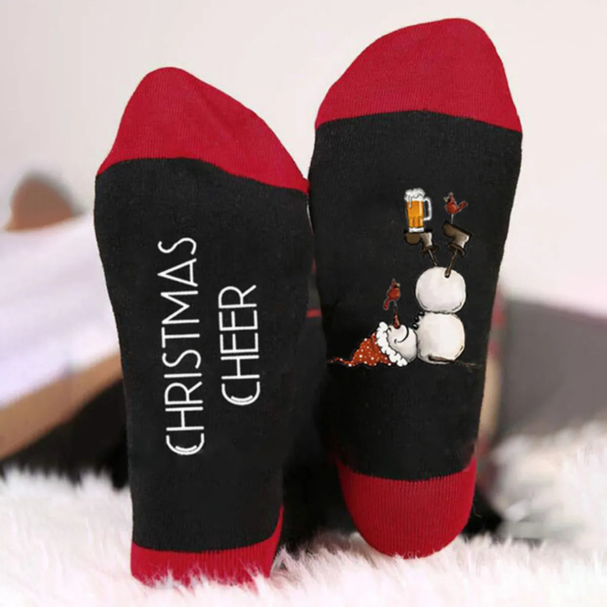 Unisex Casual Letter Snowman Cotton Crew Socks