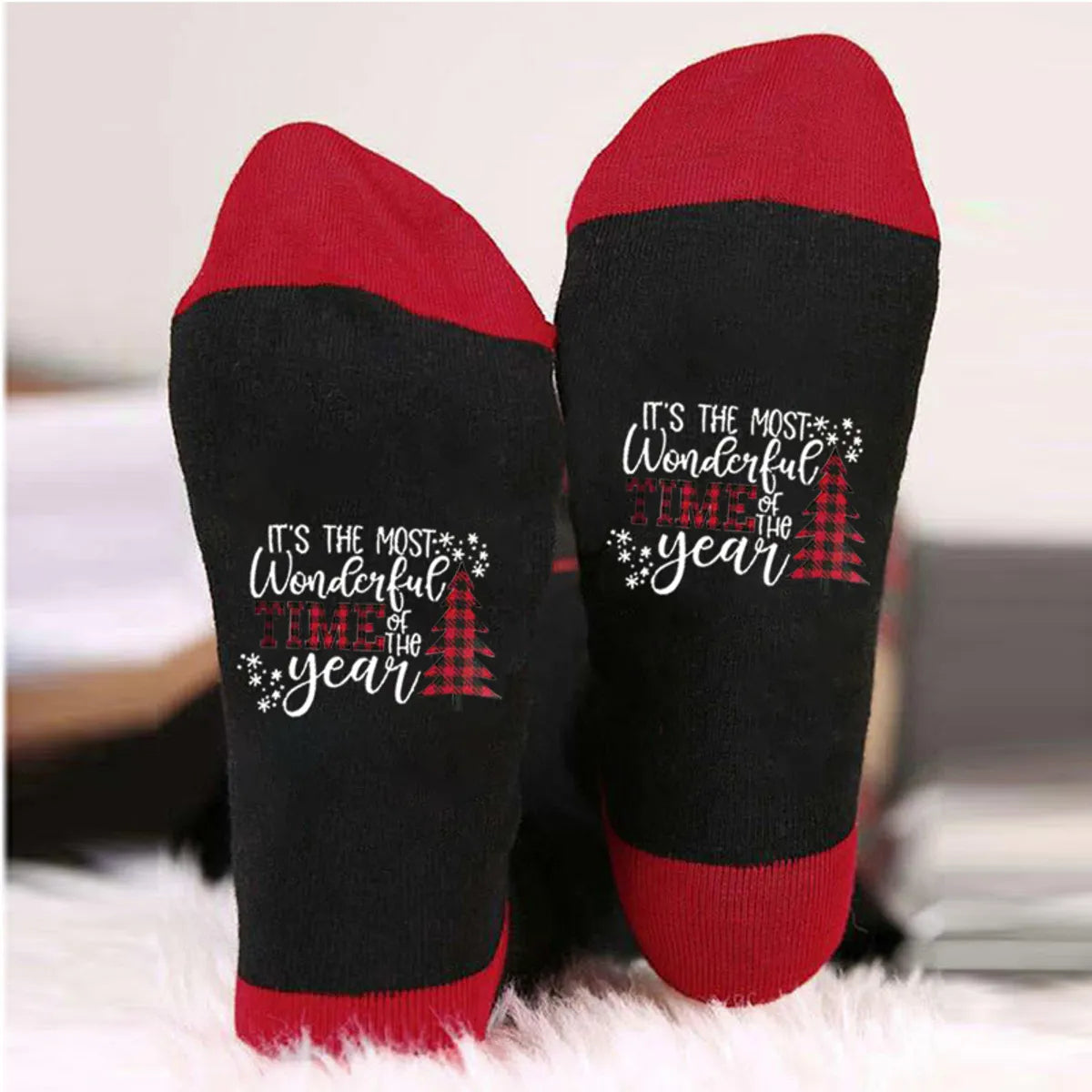 Unisex Casual Letter Snowman Cotton Crew Socks