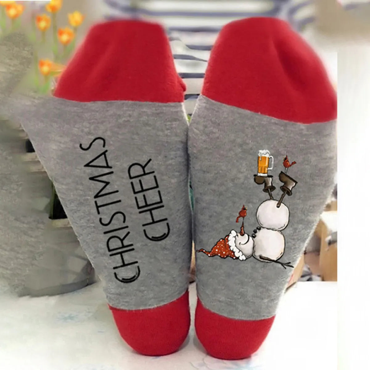 Unisex Casual Letter Snowman Cotton Crew Socks