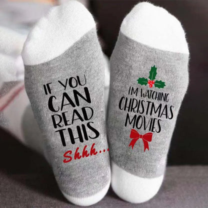 Unisex Casual Letter Snowman Cotton Crew Socks