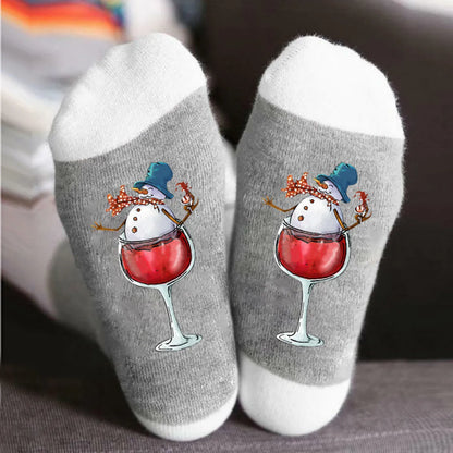 Unisex Casual Letter Snowman Cotton Crew Socks