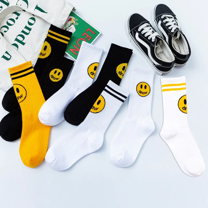 Unisex Casual Smile Face Nylon Cotton Crew Socks A Pair