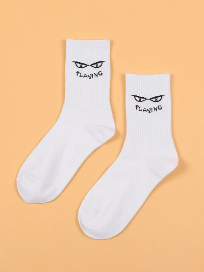 Unisex Casual Sports Letter Cotton Crew Socks A Pair