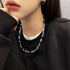 Unisex Cat's Eye Stone And Black Gallstone Beaded Necklace With Polished Geometric Pendant And Casual Hiphop Style