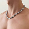 Unisex Cat's Eye Stone And Black Gallstone Beaded Necklace With Polished Geometric Pendant And Casual Hiphop Style