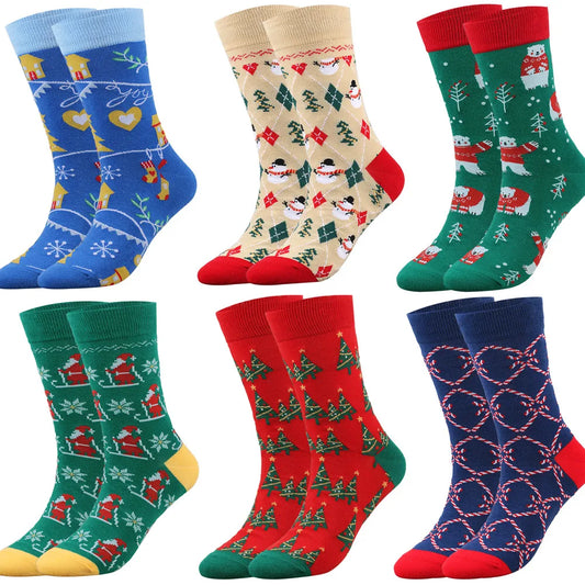 Unisex Christmas Cartoon Cotton Blending Crew Socks A Pair