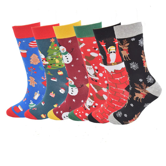 Unisex Christmas Cartoon Cotton Crew Socks A Pair