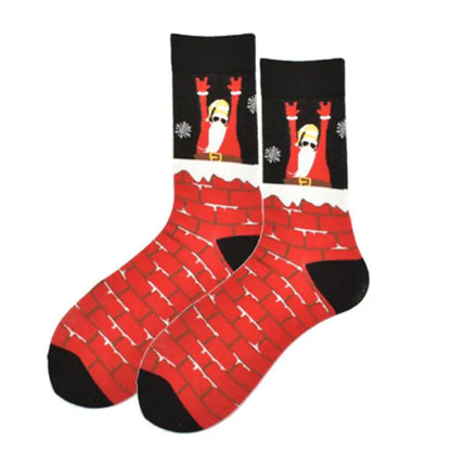 Unisex Christmas Cartoon Cotton Crew Socks A Pair