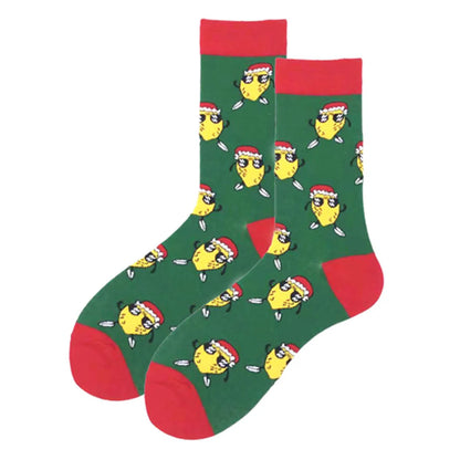 Unisex Christmas Cartoon Cotton Crew Socks A Pair