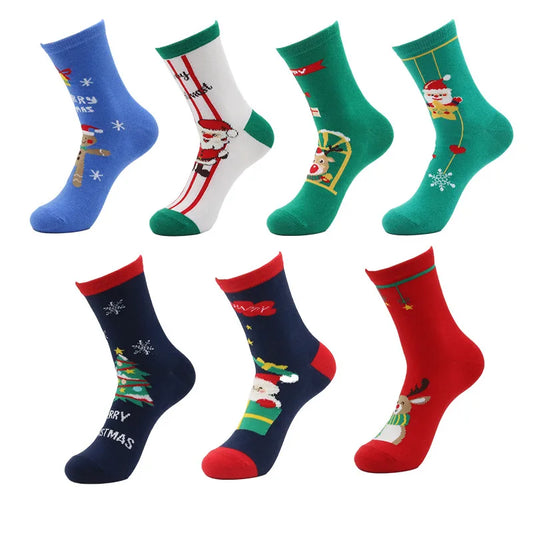 Unisex Christmas Christmas Tree Santa Claus Elk Cotton Crew Socks A Pair