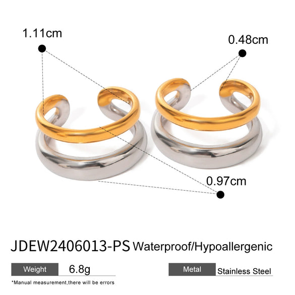 Unisex Cold Style Double Layer Opening Ring Ear Clip Stainless Steel Gold And Silver Two Color Electroplated Geometric Design