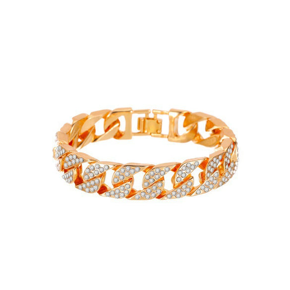 Unisex Copper Cuban Chain Bracelet With Geometric Diamond Style Design Hip Hop Trendy Personality Jewelry Accessory
