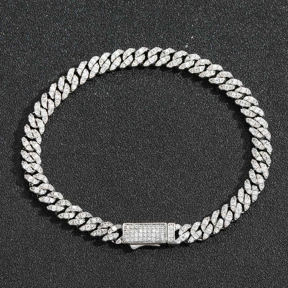 Unisex Copper Cuban Chain Bracelet With Single Row Zircon Geometric Design And Spring Clasp Hip Hop Jewelry