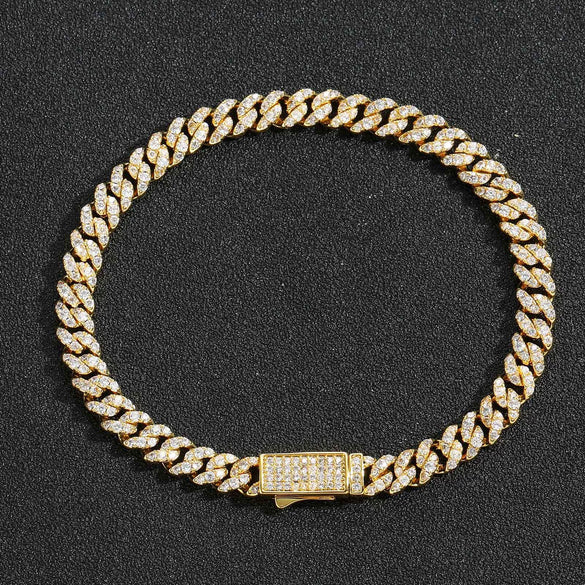 Unisex Copper Cuban Chain Bracelet With Single Row Zircon Geometric Design And Spring Clasp Hip Hop Jewelry