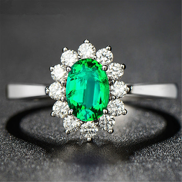 Unisex Copper Geometric Zircon Inlaid Ring With Emerald Look Electroplated Fashion Jewelry